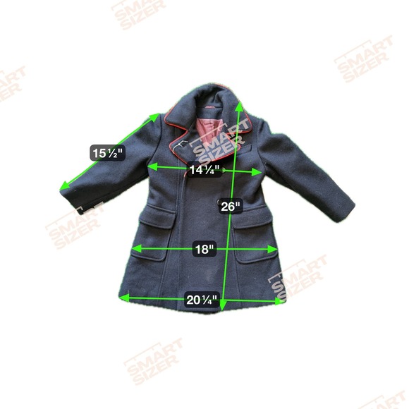Kids Navy Blue Double Breasted Wool Blend Coat Red Trim Size 15 - Picture 3 of 10